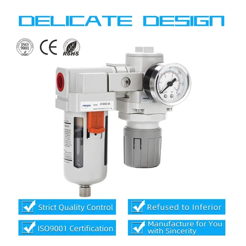 Vista 6 de NANPU Regulador de filtro de aire comprimido NPT de 1/2 pulgada combinado Piggyback, elemento de 5 micrones, cuenco de polietileno, drenaje