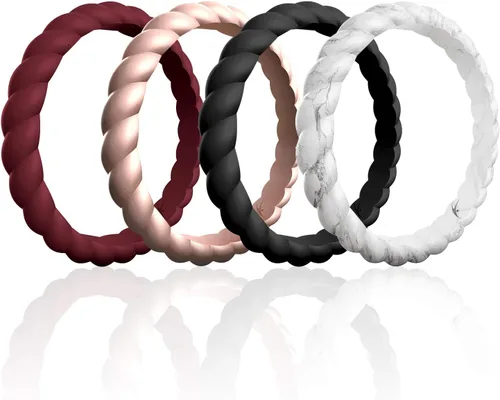 ROQ - Anillos de boda de silicona para mujer, delgados, de punta trenzada, apilables, juego de joyería nupcial, anillos de aniversario, anillo de
