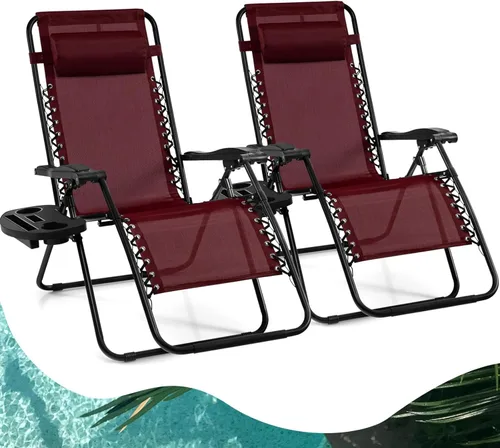 Vista 15 de Goplus Zero Gravity - Silla reclinable, plegable y ajustable con almohada y soporte para tazas para el patio, la piscina, el campamento y exteriores