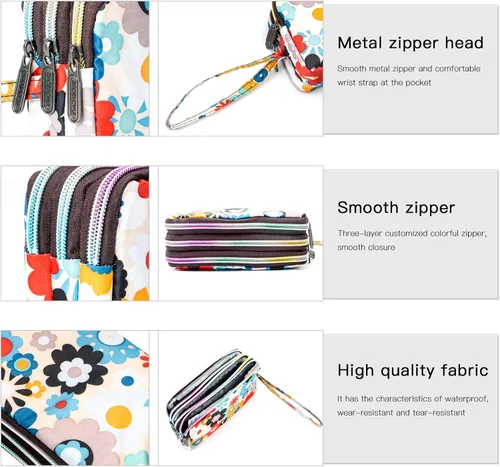 Vista 6 de BIAOTIE Cartera de pulsera de gran capacidad, Bolso de mano de nailon impreso impermeable para mujer