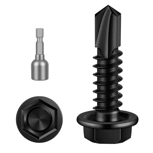 Vista 12 de MewuDecor Tornillos de chapa autoperforantes con punta de taladro, acero inoxidable 410, 20 unidades #14 x 4 (3/4 a 4 pulgadas)