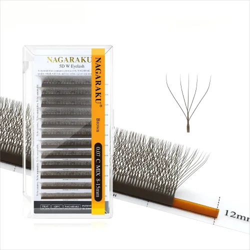 Vista 148 de NAGARAKU Extensión de pestañas en forma de W 3D con volumen en racimo, abanico prefabricado, pestañas postizas de visón sintético mate negro