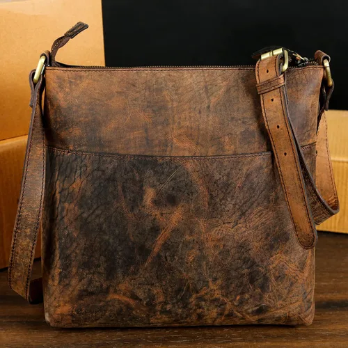 Vista 5 de Bandoleras de cuero para mujer Bolso bandolera de cuero genuino para mujer, Marrón