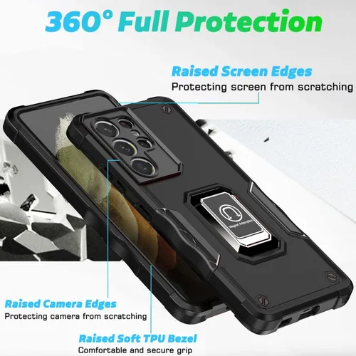 Vista 6 de Asuwish Funda de teléfono para Samsung Galaxy S23 Ultra 5G con protector de pantalla de vidrio templado y soporte de anillo rígido híbrido