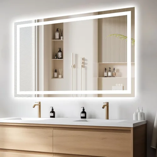Vista 9 de Hivone - Espejo de baño LED de 24x30 pulgadas con luces, función antivaho, regulable, retroiluminado + iluminación frontal, espejo de tocador