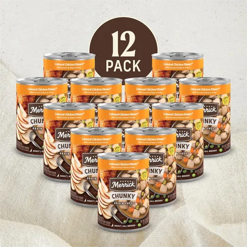 Vista 3 de Merrick Chunky Colossal Chicken Dinner - Comida húmeda sin cereales para perros, comida enlatada para perros, (12) latas de 12.7 onzas
