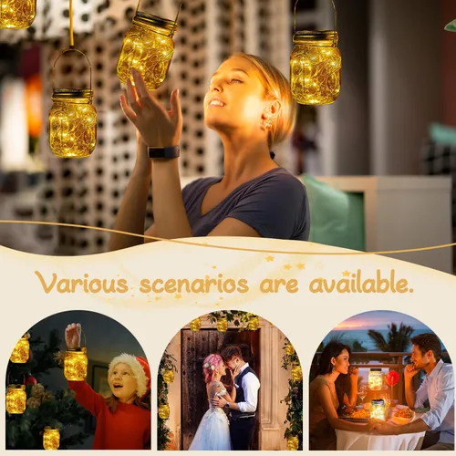 Vista 6 de Dracarys Paquete de 3 tapas de luces solares para tarros de masón, luces LED solares de hadas (sin tarros), festival de jardín, cobertizo, ventanas