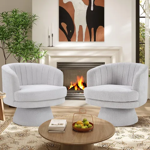 Vista 9 de IOMOR Silla giratoria de tocador con diseño de barril, silla moderna de mediados de siglo para sala de estar, dormitorio, espacios pequeños, silla