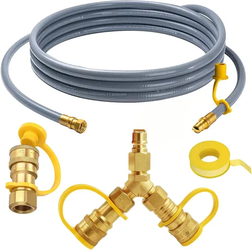 MENSI Adaptador divisor en Y de propano de 10 pies con manguera de conexión de gas natural de conexión rápida de 3/8 pulgadas y accesorios de