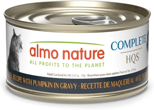 almo nature HQS Complete CAT - Comida húmeda para gatos, caballa y calabaza en salsa, comida para gatos sin granos, 2.47 onzas (paquete de 12)