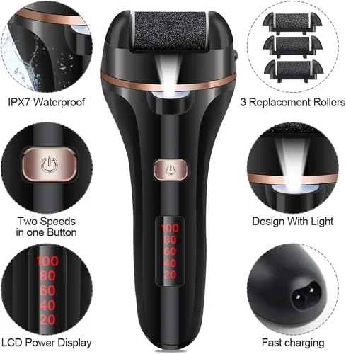 Vista 7 de Removedor eléctrico de callos para pies, herramientas de pedicura recargable, kit de cuidado de pies, removedor de callos para pies con 3 cabezales
