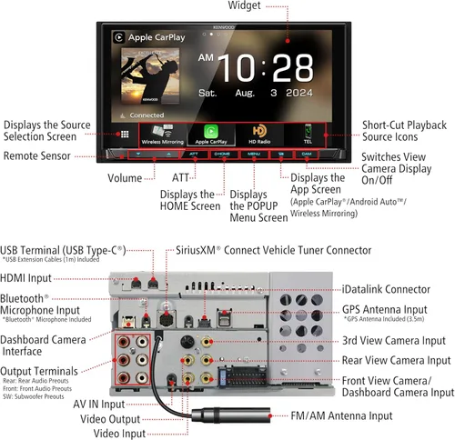 Vista 3 de KENWOOD DMX958XR EXCELON Referencia 6.8 pulgadas Full HD Capacitiva Pantalla Táctil Receptor Estéreo para Coche, Wireless Apple Carplay/Android