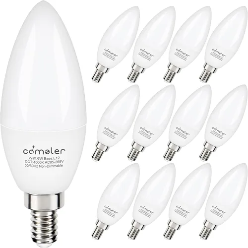 Vista 10 de comzler Bombilla LED E12, bombillas LED pequeñas equivalentes a 60 W, bombillas blancas cálidas de 2700 K para ventilador de techo, lámpara tipo B