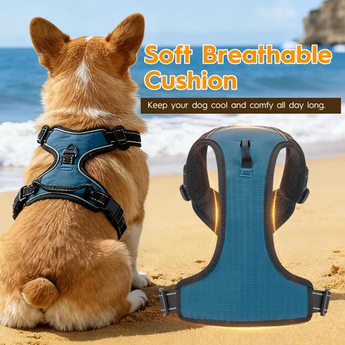 Vista 3 de Arnés para perro sin tirones, chaleco reflectante ajustable y acolchado para mascotas con asa de fácil control, fácil de llevar con nudo elegante