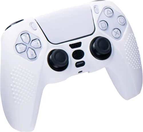 Vista 2 de 1 funda protectora de silicona con puntos tachonados + 6 tapas analógicas para PS5 Dualsense Controller, color blanco