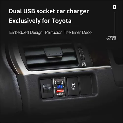 Vista 3 de Cllena Carga rápida 3.0 y PD USB C Dual USB puerto cargador adaptador de corriente para Toyota