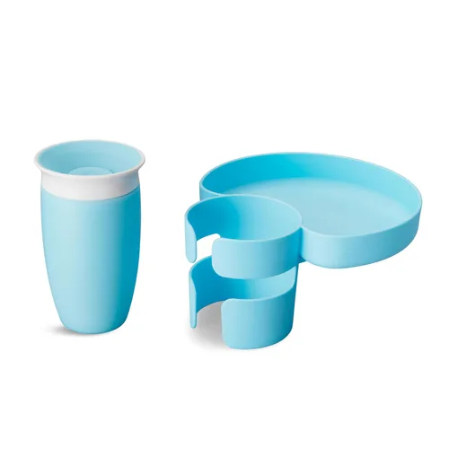 Munchkin Bandeja para asiento de automóvil con taza Miracle 360 para niños pequeños de 1 a 3 años, accesorio de viaje y viaje por carretera para Azul