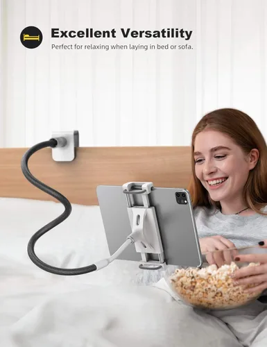Vista 4 de Lamicall Soporte para tablet de cuello de cisne: soporte flexible para tableta con clip de brazo para cama, soporte de escritorio, compatible
