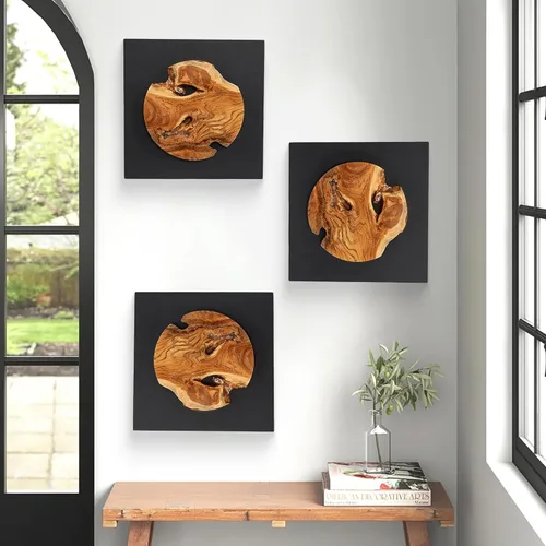 Vista 3 de Warmaxx Decoración de pared de madera de teca rústica de 17 x 17 pulgadas, decoración de pared de granja para el hogar, oficina, dormitorio