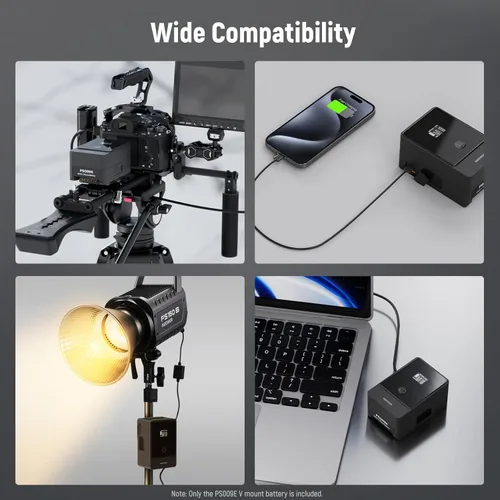 Vista 8 de Neewer Mini batería de montaje en V PS099E, 6800mAh 99Wh 14.5V V Lock Batería con cable tipo C/DC5521/DC5525, pantalla OLED, carga rápida 65W PD USB