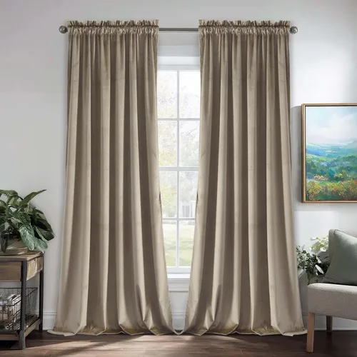 Vista 31 de JIUZHEN Cortinas de terciopelo rosa de 108 pulgadas para sala de estar, cortinas opacas extralargas para dormitorio, bolsillo para barra, protección