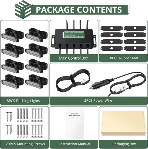 Vista 7 de Kit de luces LED EYPINS de montaje en superficie, luz estroboscópica para coche y camión de color blanco y ámbar, 8 piezas de luces estroboscópicas