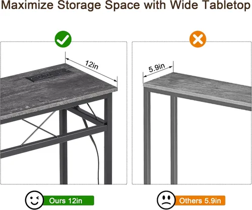 Vista 5 de VECELO Mesa de consola angosta extra larga de 71 pulgadas con estación de carga, toma de corriente y puertos USB, para entrada, sala de estar, Gris