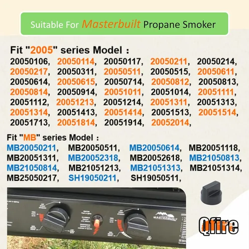 Vista 5 de Qfire 911060014 - Pomo de control compatible con Masterbuilt 20051311 gs30d 2 puertas ahumador de gas propano