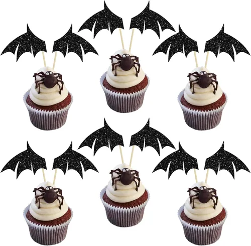 Vista 19 de Gyufise 1 pieza de decoración de pastel de cumpleaños con purpurina montada de terror clásico de Halloween para temática de terror sangriento