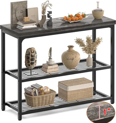 Vista 15 de Mesa consola pequeña de 32 pulgadas, mesa de entrada de 3 niveles, mesa de sofá con estantes de malla, mesas de consola para sala de estar