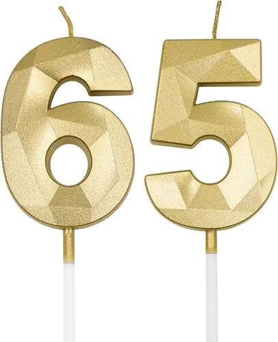 Vista 10 de Velas de cumpleaños de 65 y 56 para pastel, número plateado 65 56 3D con forma de diamante, decoración de cumpleaños, suministros de fiesta