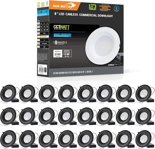 Vista 18 de Luz de techo empotrable LED comercial de 8 pulgadas con caja de conexión, potencia ajustable 16/21/27W, 3 colores seleccionables 3000K-5000K