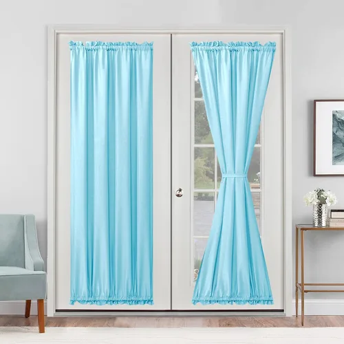 Vista 39 de Hiasan Cortinas francesas para puerta de privacidad, cortina frontal semitransparente con bolsillo para barra para ventana de puerta, 1 panel