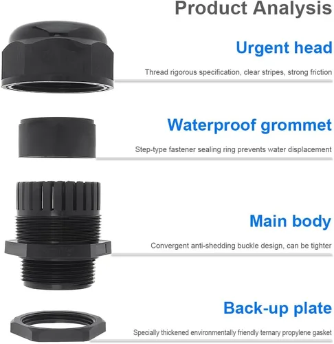 Vista 3 de RTNLIT Prensaestopas NPT de 1-1/2 pulgadas, conectores de cable de alivio de tensión de plástico de nailon ajustable impermeable con juntas