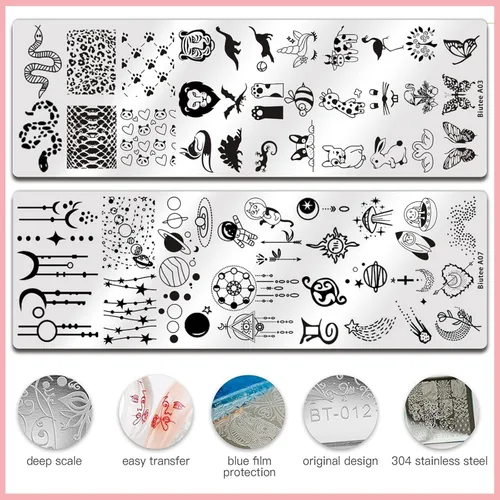 Vista 3 de Biutee Kit de estampado de uñas de gel con 8 colores para estampado de uñas, placas de estampado de uñas de gel, 10 unidades de placas de sello