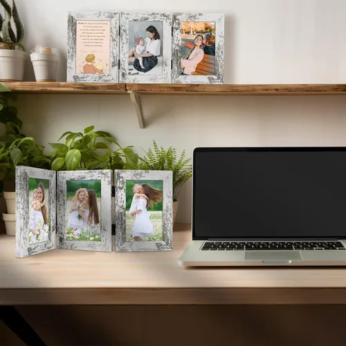 Vista 79 de Golden State Art - Marco decorativo con bisagras para mesa, escritorio, 3 aberturas verticales, con cristal real