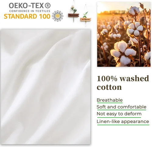 Vista 3 de ATsense Funda de edredón tamaño individual, 100% algodón lavado, sensación de lino, funda de edredón blanco hueso, juego de ropa de cama de 3