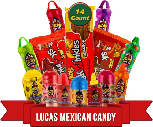 Mezcla de dulces mexicanos Lucas (14 unidades) Variedad de agrios, dulces, picantes, incluye Lucas Skwinkles, Pelucas, Lucas Muecas, Baby Lucas,
