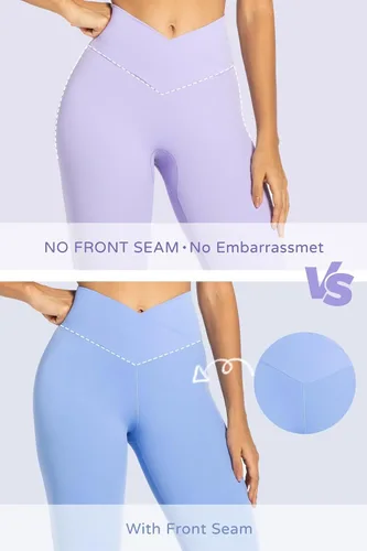 Vista 4 de Sunzel - Leggings acampanados para mujer, con control de abdomen, cintura cruzada y pierna ancha