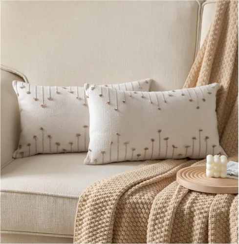Vista 28 de Caflife Fundas de almohada boho de 18 x 18 pulgadas, juego de 2 almohadas decorativas para cama, fundas de almohada beige con línea negra para sofá