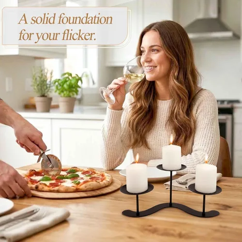 Vista 9 de Candelabro de hierro negro: decoración de centro de mesa de candelabro de metal, soporte de vela de 3 brazos para velas de pilar