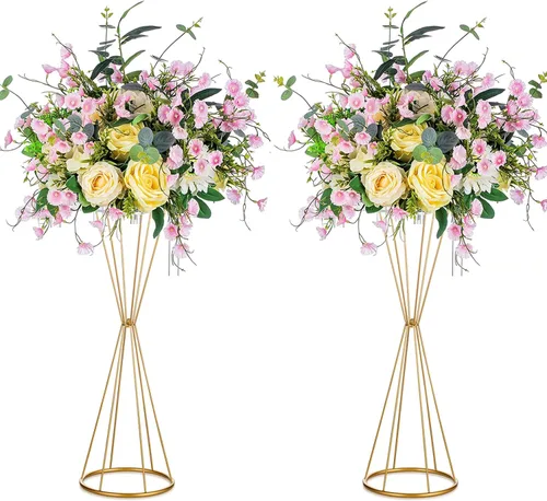 Vista 10 de Sziqiqi Centro de mesa de boda dorado alto, centros de mesa florales de 27 pulgadas para mesas jarrones de metal Centros de Mesa para Bodas