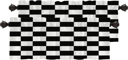 Vista 77 de Cortinas opacas de mármol abstracto blanco y gris para ventanas, cenefas opacas de poliéster multicapa para cocina, paquete de 2 unidades, 26 x 24