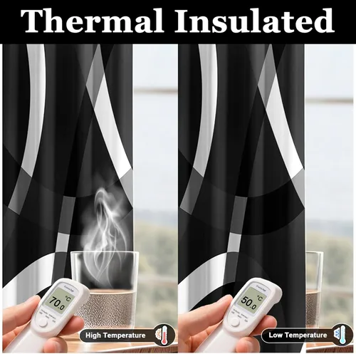 Vista 5 de weesire Cortinas opacas modernas para dormitorio, sala de estar, 2 paneles, 100% opacas, cortinas con patrón circular blanco y negro, cortinas