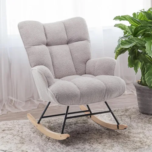 Vista 8 de SAETSFEG - Mecedora tapizada estilo osito de peluche para cuarto de bebé, con respaldo alto, silla de columpio con asiento acolchado, cómoda silla