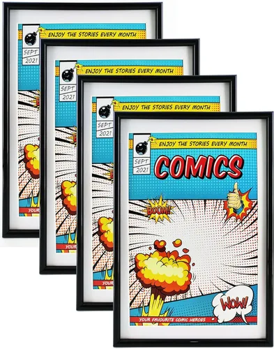 Vista 7 de Marco para cómics, paquete de 4, protección UV ultravioleta, se adapta a Current Comics de hasta 6, 34 x 10 pulgadas, 14 pulgadas, para pared