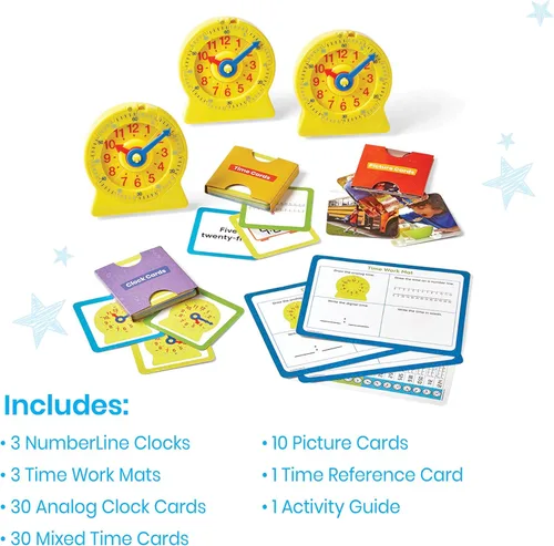 Vista 3 de Hand2Mind Telling Time Basics - Kit de actividades para aprender a decir la hora con reloj analógico para el aula, para niños, color amarillo