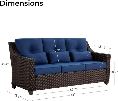 Vista 6 de CHITA Sofá de mimbre para exteriores, sofá de mimbre para patio, sofá de ratán de 3 plazas de gran tamaño con cojines de 5.1 pulgadas de grosor