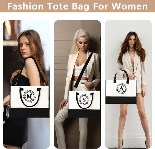 Vista 75 de Monogram - Bolsas de lona personalizadas con iniciales para mujer, bordado de doble cara, bolsas de playa, regalos para mujeres