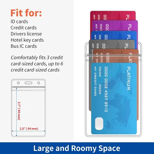 Vista 2 de Portatarjetas de identificación verticales, paquete de 10, funda de plástico transparente para tarjetas de trabajo, cubierta con soporte